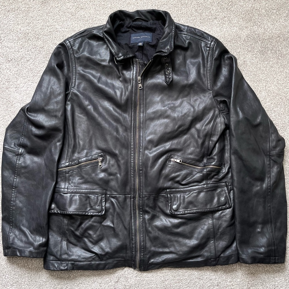 Mens VTG Y2K Banana Republic Black Leather Jacket Size Large